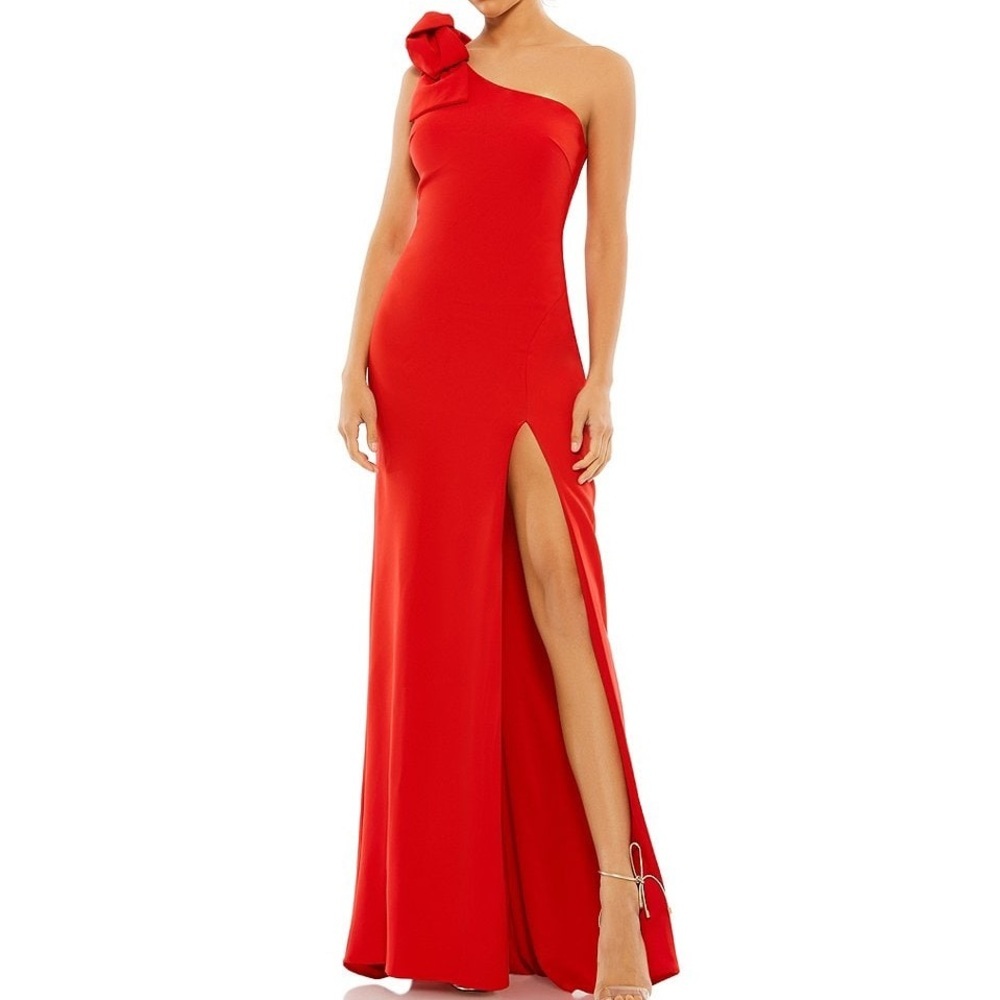 Mac Duggal Red One-Shoulder Gown with Side Slit
